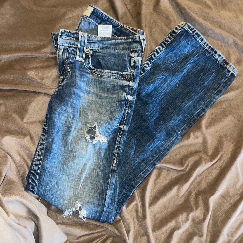 Big Star boot cut destroyed jeans.